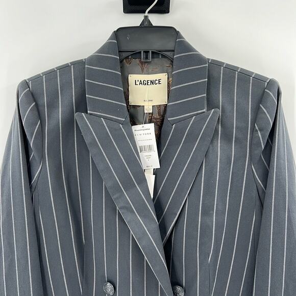 L'AGENCE Women's Aimee Pinstripe Double Breasted Blazer - Gray - 2 - NWT - Picture 1 of 8